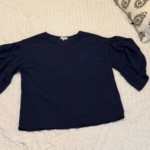 Navy Blue Puff Sleeve Blouse